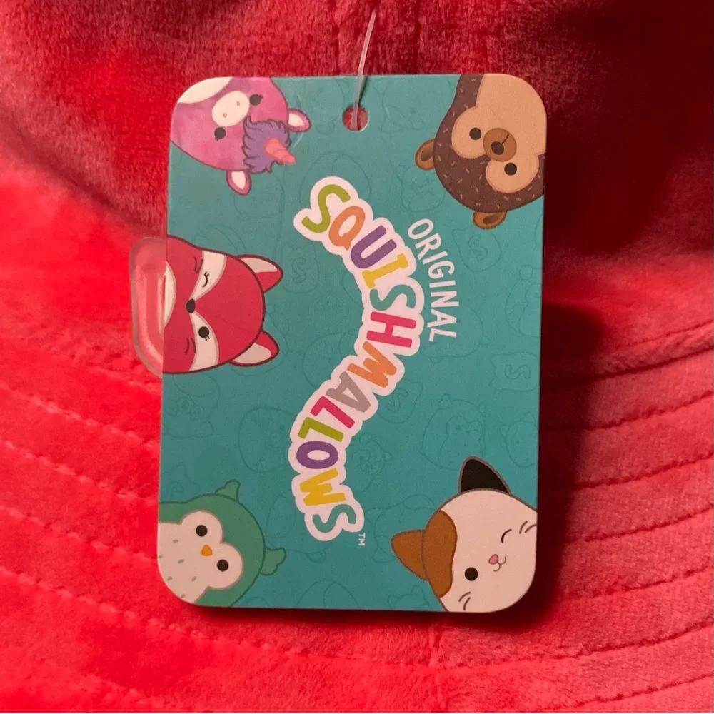 Fifi Fox Original Squishmallows Bucket Hat Cap Velour Coral Pink Soft Rainbow